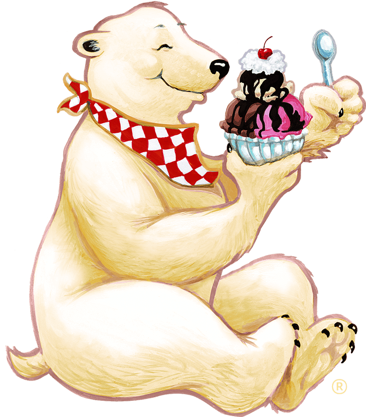 Polar bear eating a Herrell's® ice cream sundae